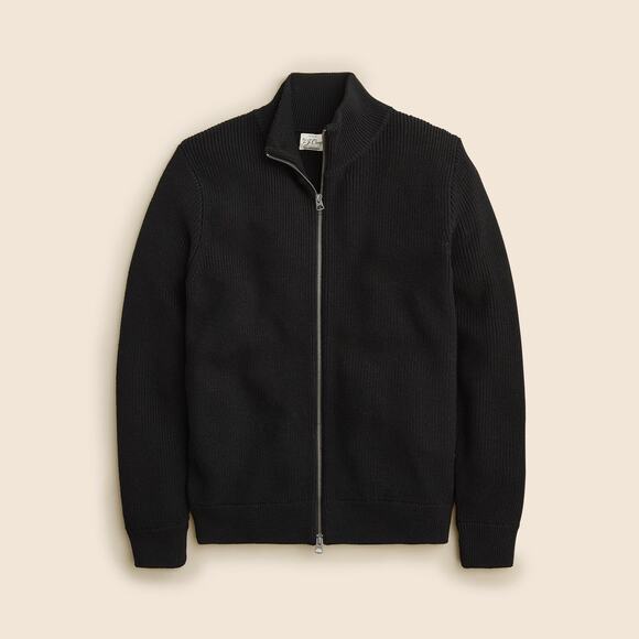 NEW J. Crew Ribbed Merino Wool Full-Zip Sweater Jacket Large Black Luxe Capsule - Picture 1 of 12